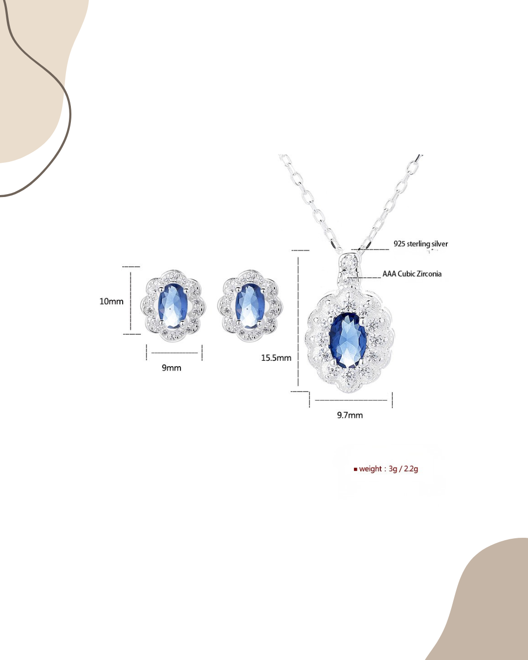 Elegant Blue Jewelry Set – 925 Sterling Silver Vintage Necklace & Earrings for Women