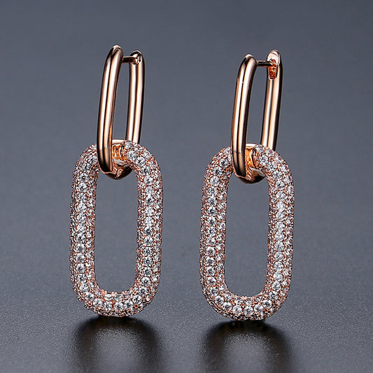 Elegant Rose Gold Long Geometric Earrings – Chic European & American Fashion
