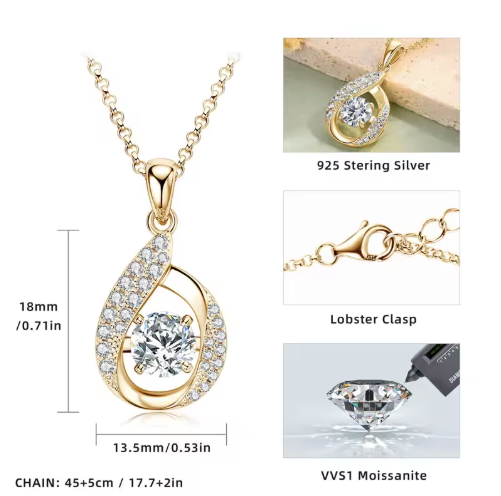 Timeless Heart Necklace with 1ct Moissanite – Sterling Silver Pendant