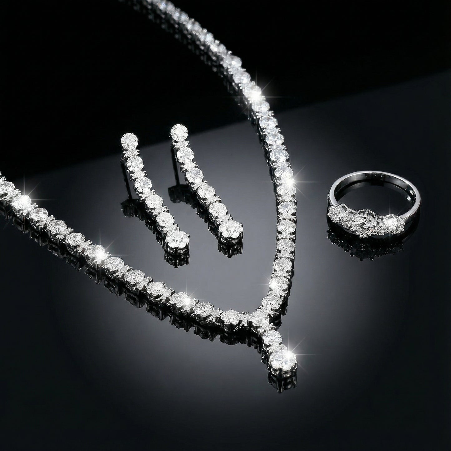 4-Piece Bridal Jewelry Set – CZ Crystal Necklace, Earrings, Bracelet & Ring, Wedding Accessories