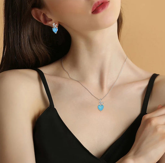 Elegant 925 Silver Jewelry Set – Heart-Shaped Cubic Zirconia Necklace & Earrings for Women | Luxury Designer Style