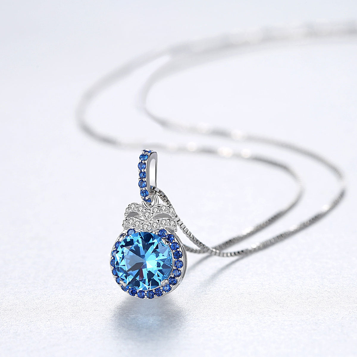 PAG&MAG Swiss Blue Pendant S925 Silver Necklace Women's Topaz Box Chain New European and American Fashion Cross-border