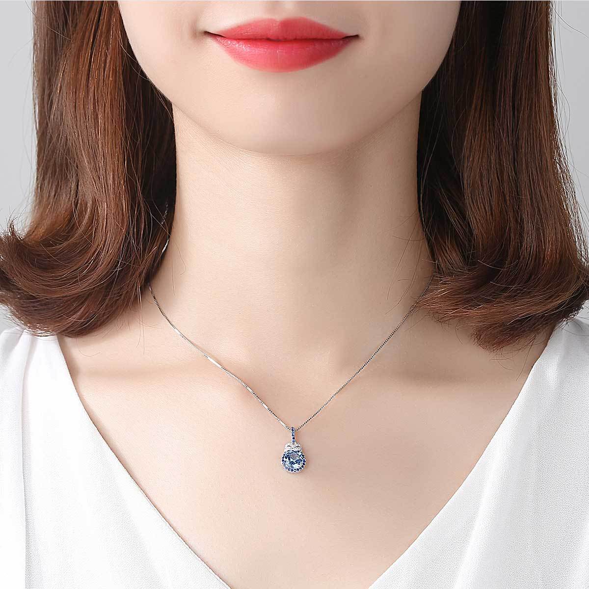 PAG&MAG Swiss Blue Pendant S925 Silver Necklace Women's Topaz Box Chain New European and American Fashion Cross-border