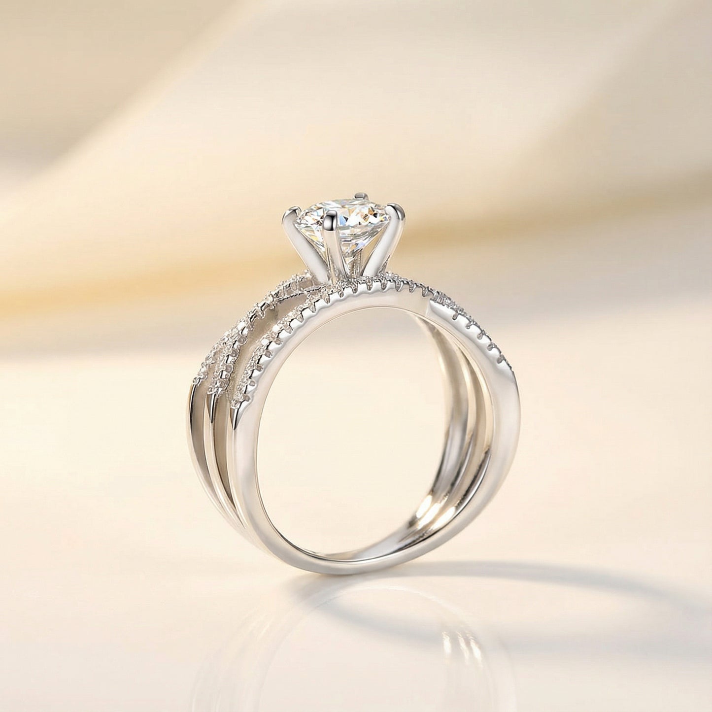 GRA Certified 1 Carat Moissanite Ring – Twisted 925 Sterling Silver Band for Women