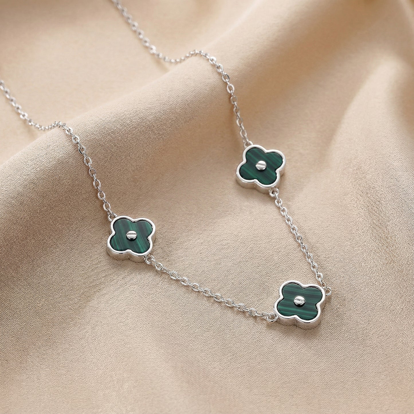 Certified Hypoallergenic Sterling Silver Malachite Flower Pendant Necklace