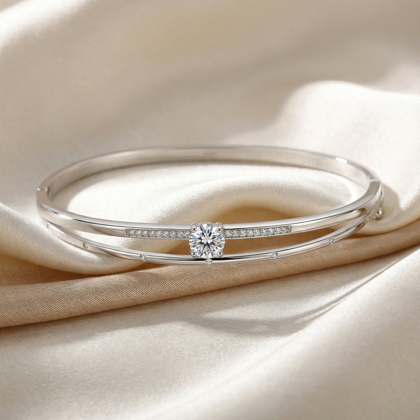 Real S925 Sterling Silver Double-Layer Diamond Bracelet for Women