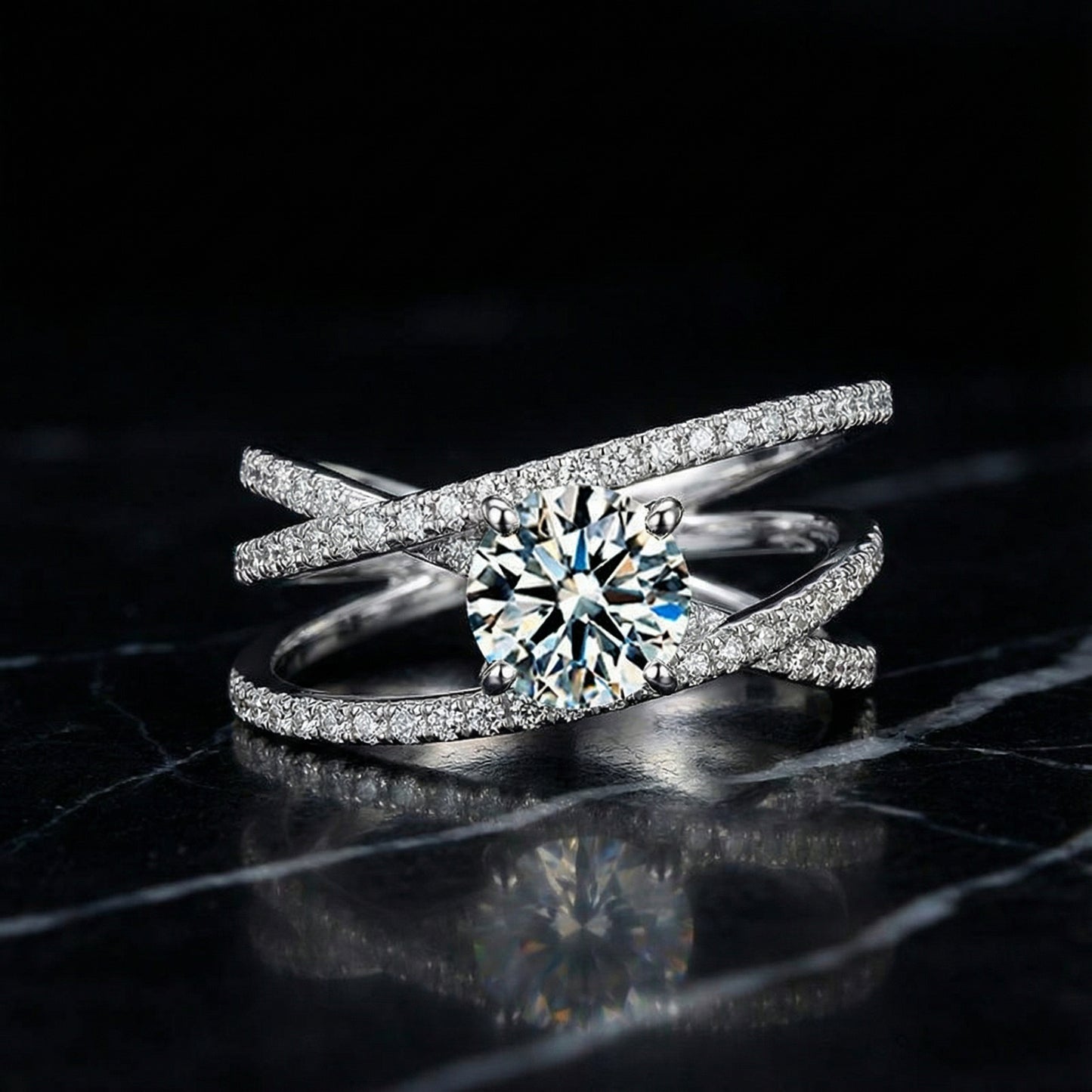 GRA Certified 1 Carat Moissanite Ring – Twisted 925 Sterling Silver Band for Women