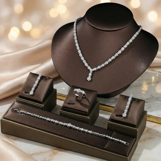 4-Piece Bridal Jewelry Set – CZ Crystal Necklace, Earrings, Bracelet & Ring, Wedding Accessories