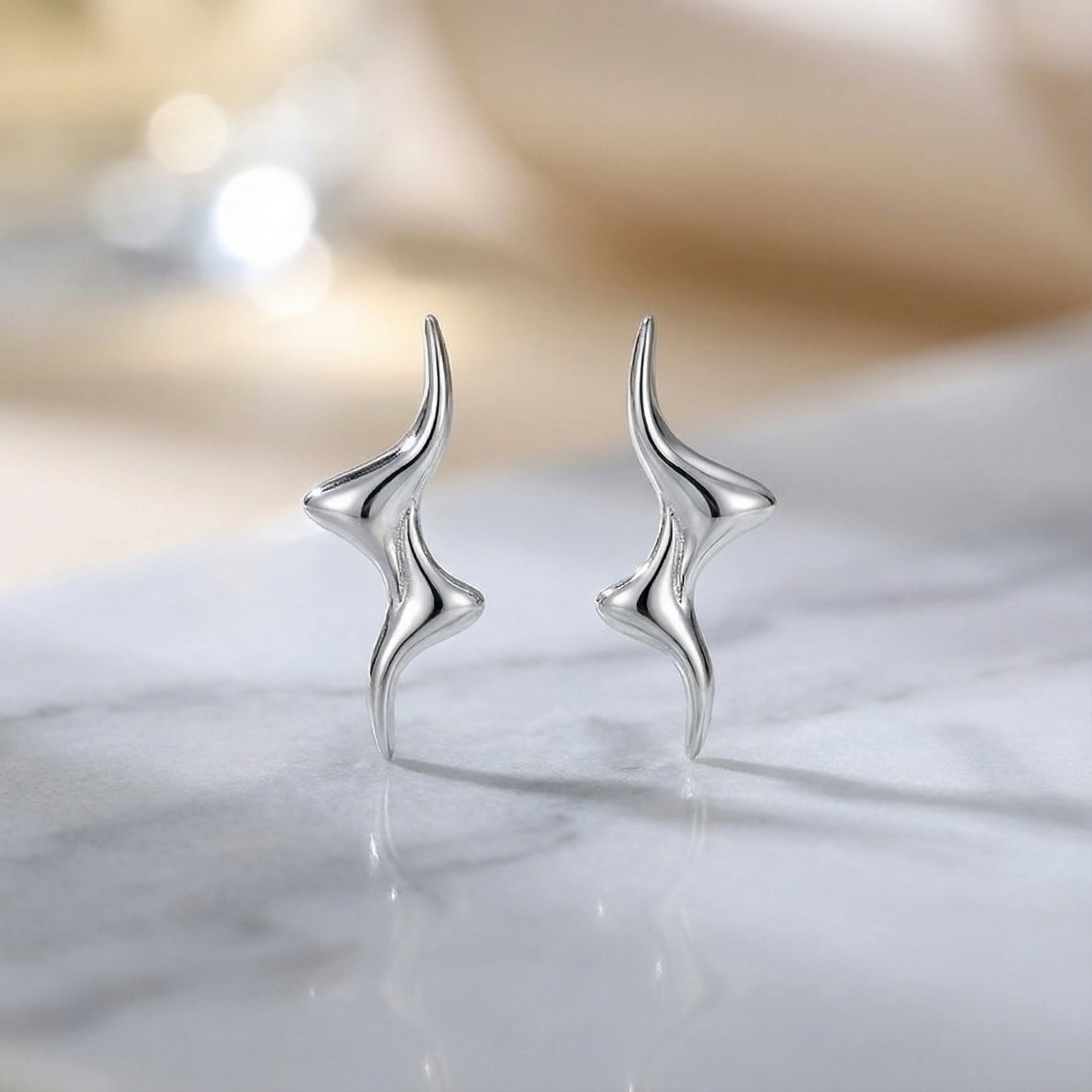 Original 925 Sterling Silver Hypoallergenic Wave Bar Stud Earrings