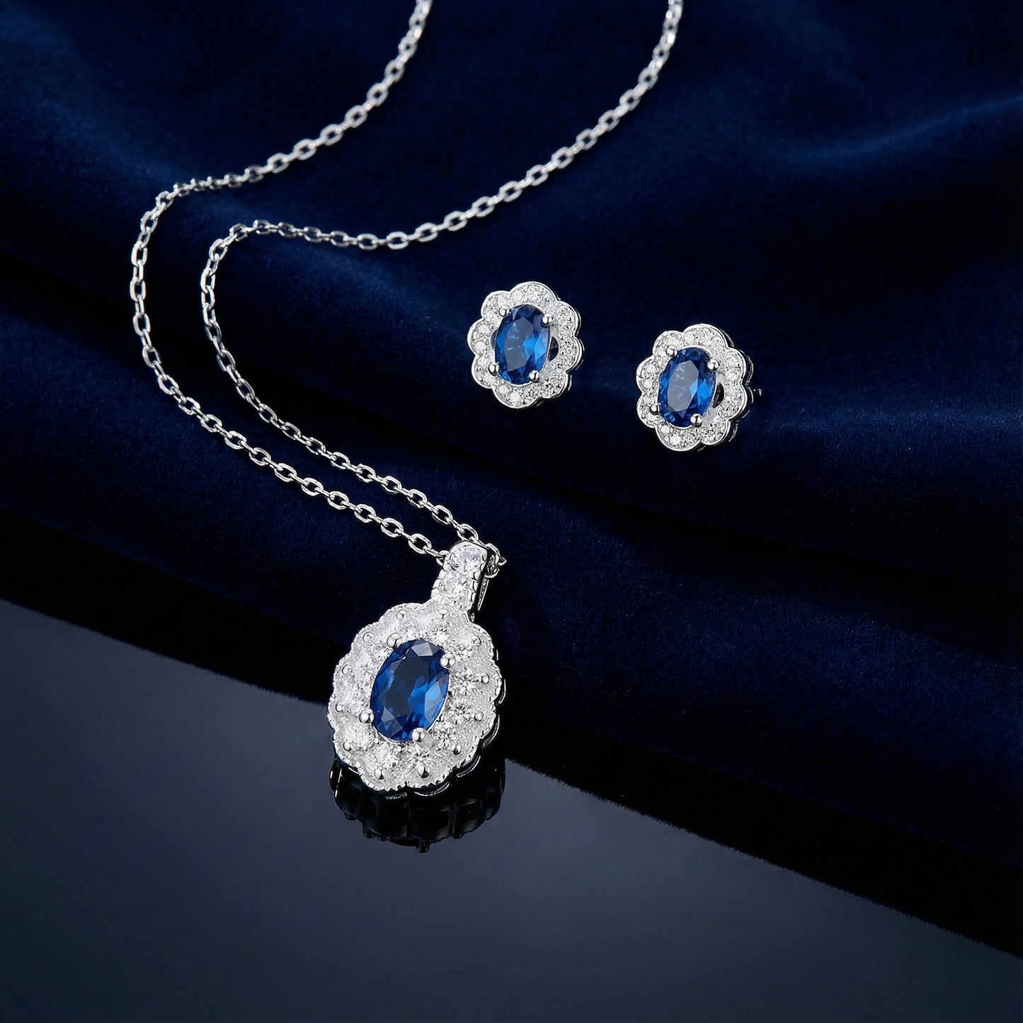Elegant Blue Jewelry Set – 925 Sterling Silver, Hypoallergenic Necklace & Earrings