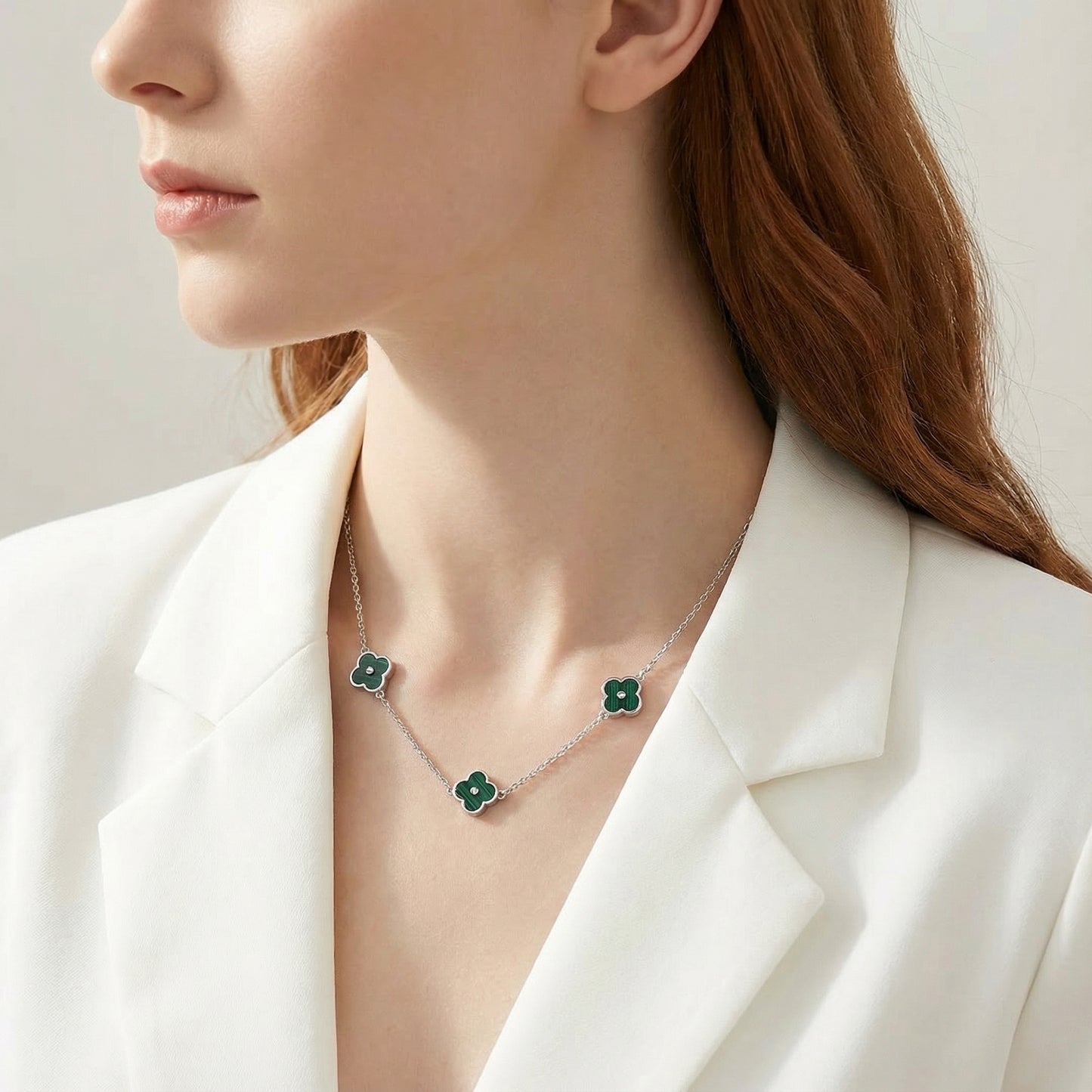 Certified Hypoallergenic Sterling Silver Malachite Flower Pendant Necklace