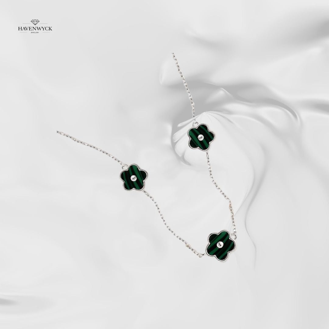 Delicate Sterling Silver Necklace with Malachite Flower Pendant