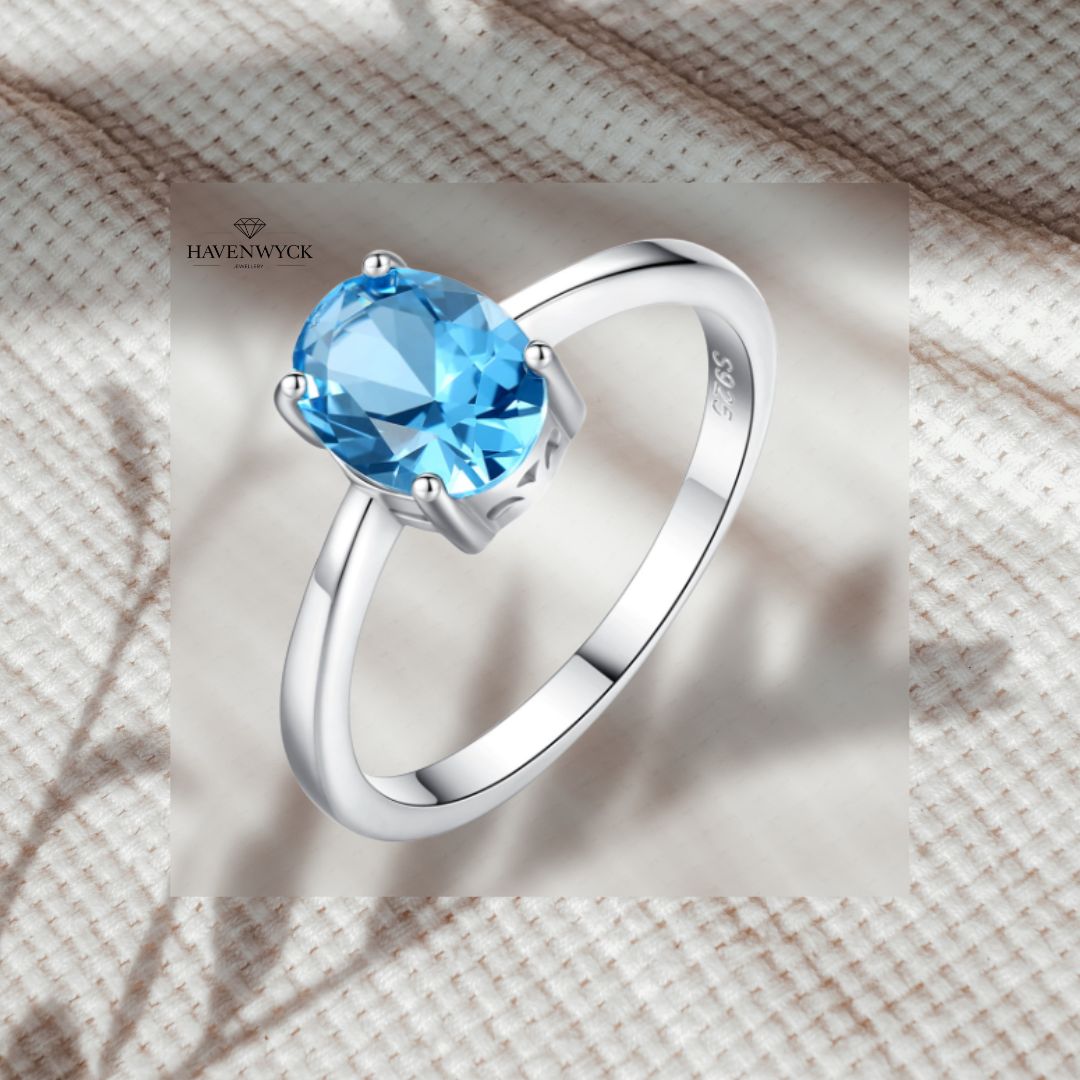 Oval Sky Blue Topaz Solitaire Ring – 925 Sterling Silver Engagement & Wedding Jewelry