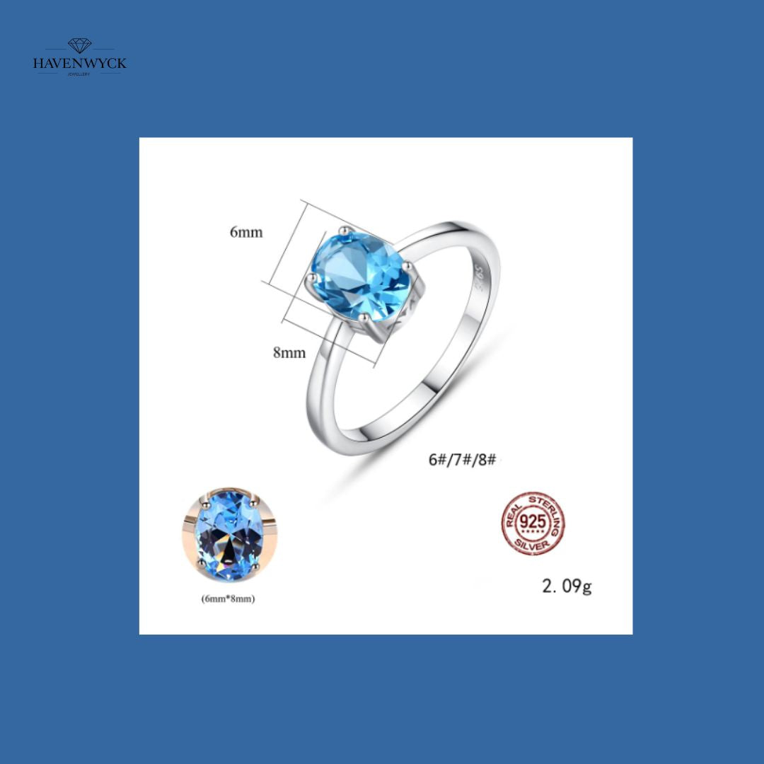 Oval Sky Blue Topaz Solitaire Ring – 925 Sterling Silver Engagement & Wedding Jewelry
