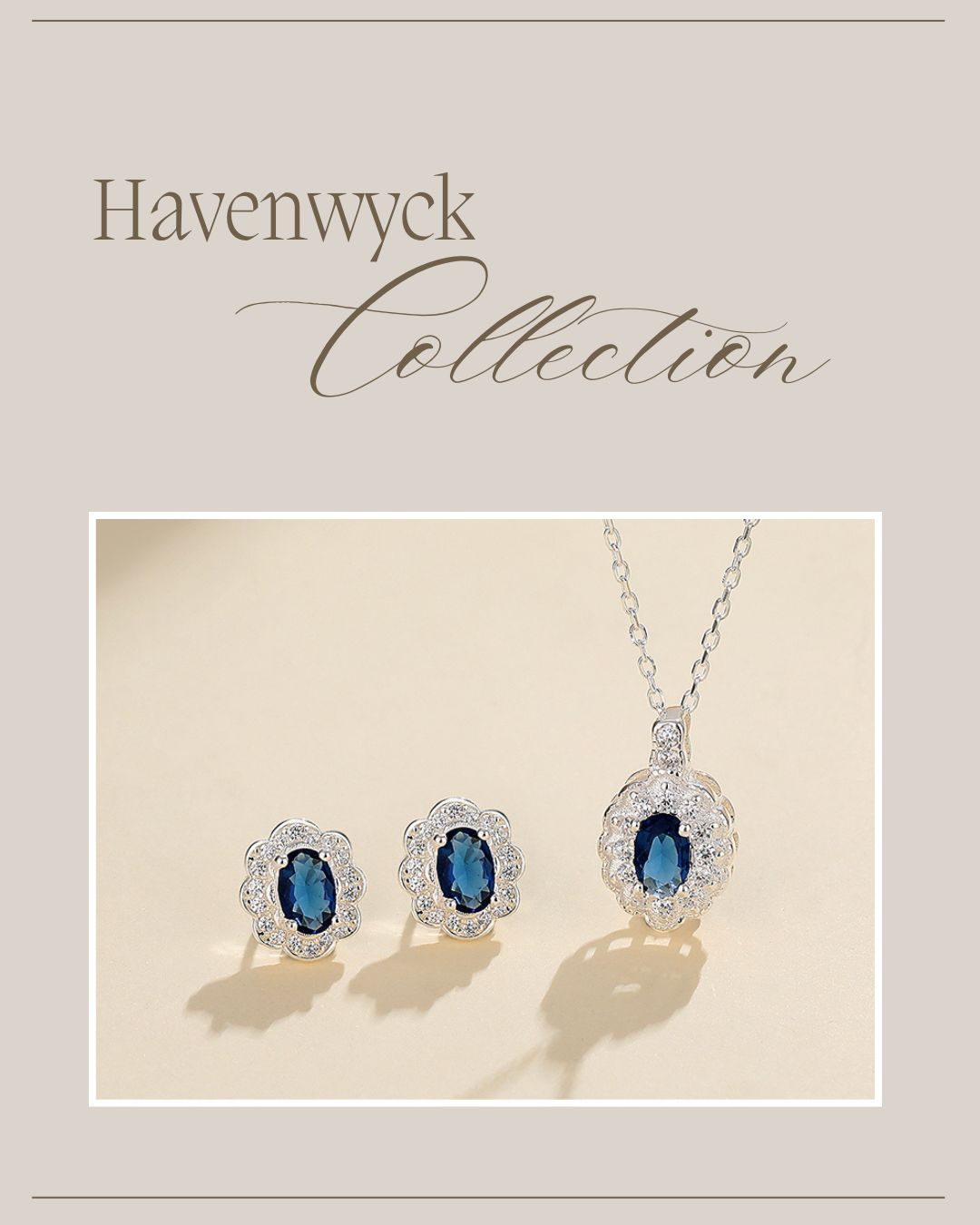 Elegant Blue Jewelry Set – 925 Sterling Silver Vintage Necklace & Earrings for Women