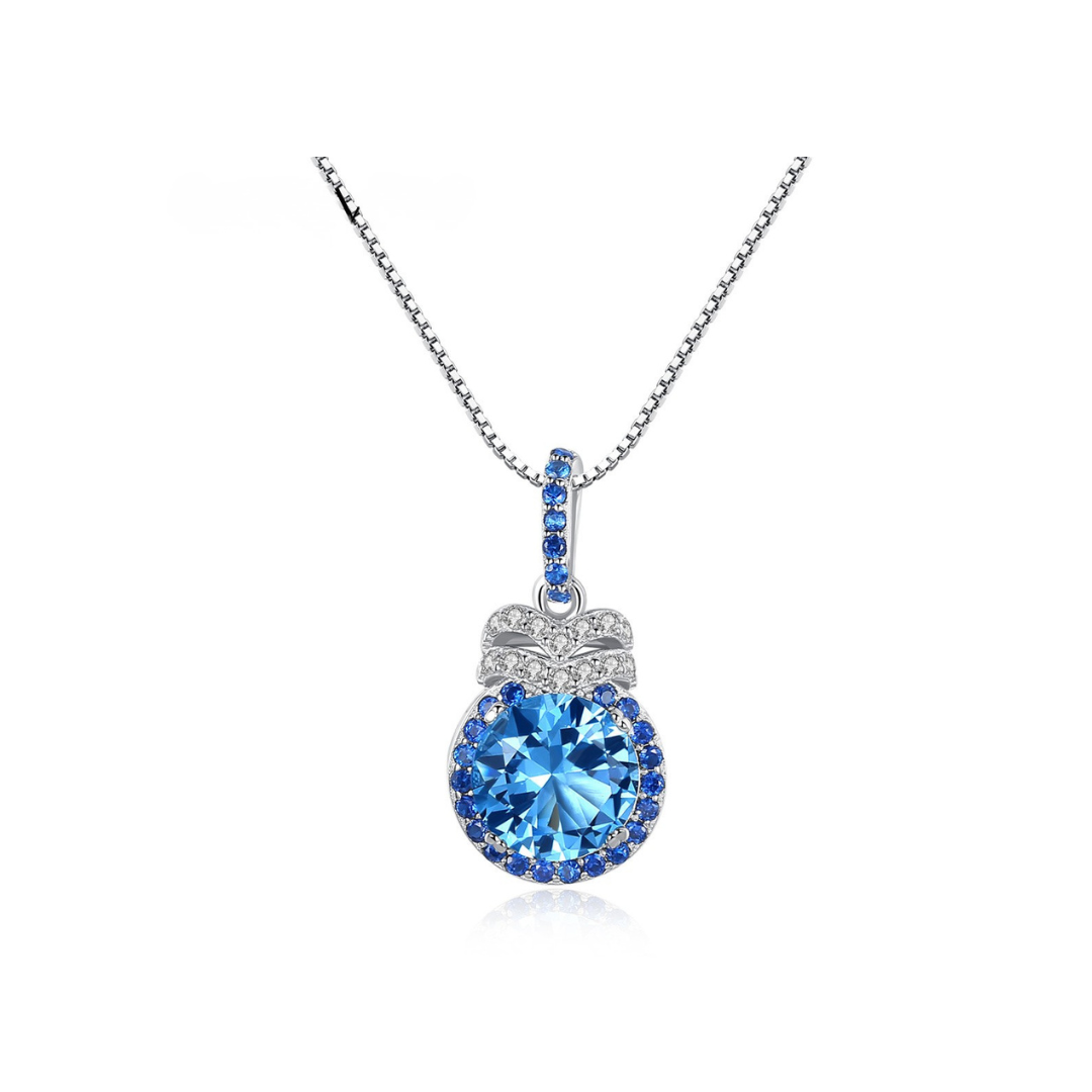 PAG&MAG Swiss Blue Pendant S925 Silver Necklace Women's Topaz Box Chain New European and American Fashion Cross-border
