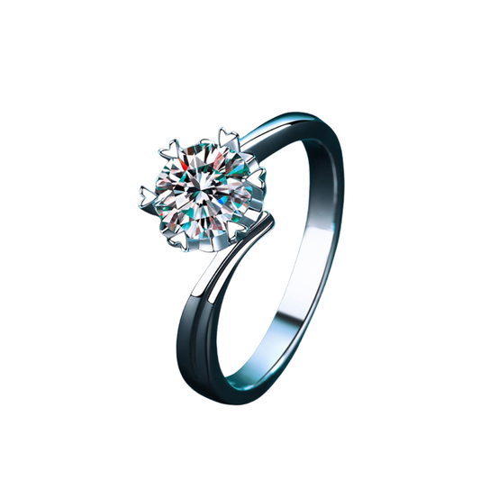 Simple s925 silver 1 carat moissanite diamond button arm snowflake ring female