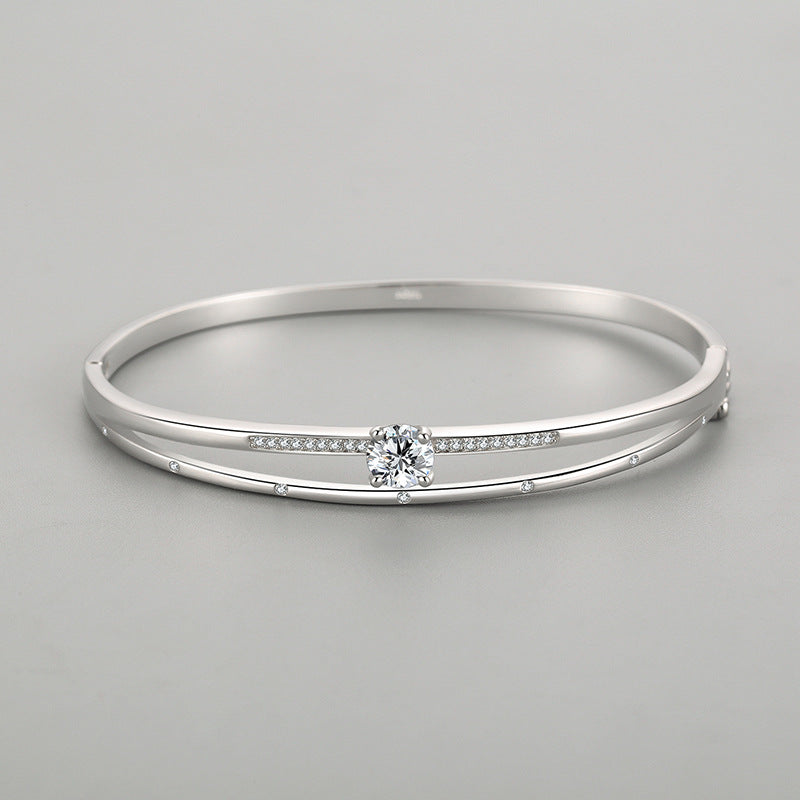 Real S925 Sterling Silver Double-Layer Diamond Bracelet for Women