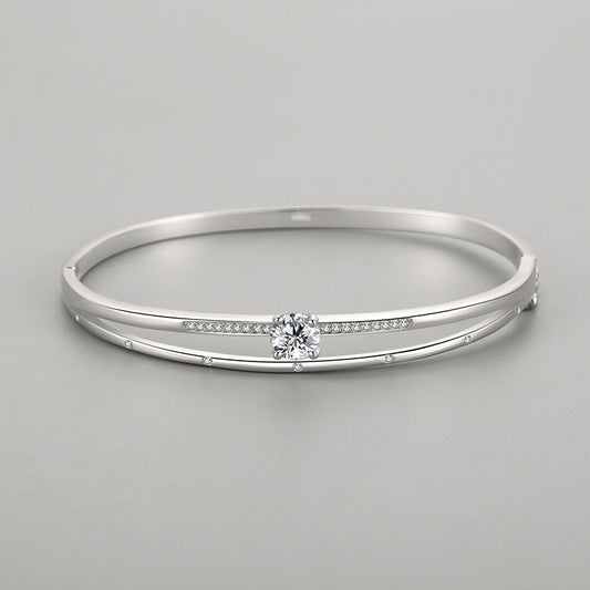 Real S925 Sterling Silver Double-Layer Diamond Bracelet for Women
