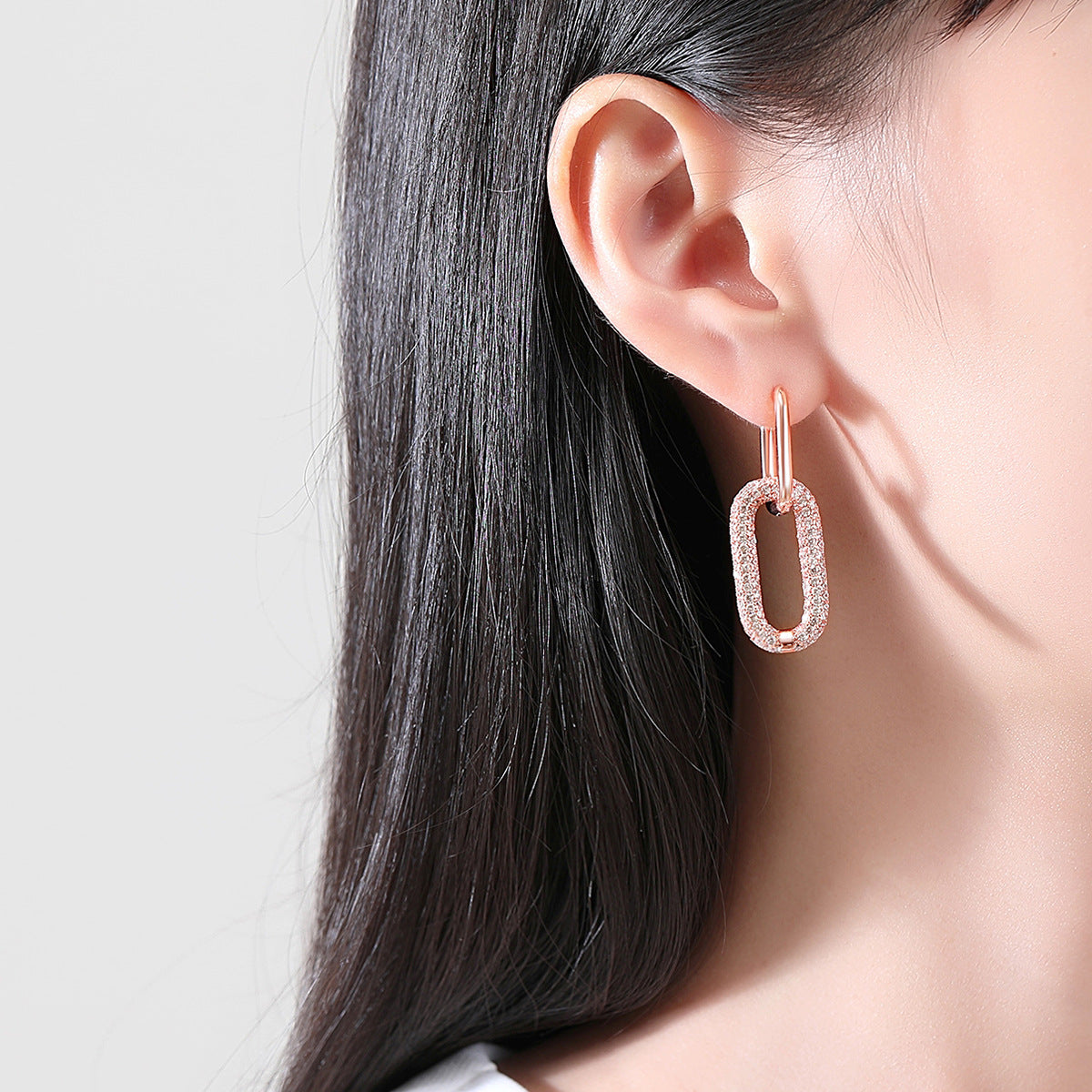 Elegant Rose Gold Long Geometric Earrings – Chic European & American Fashion