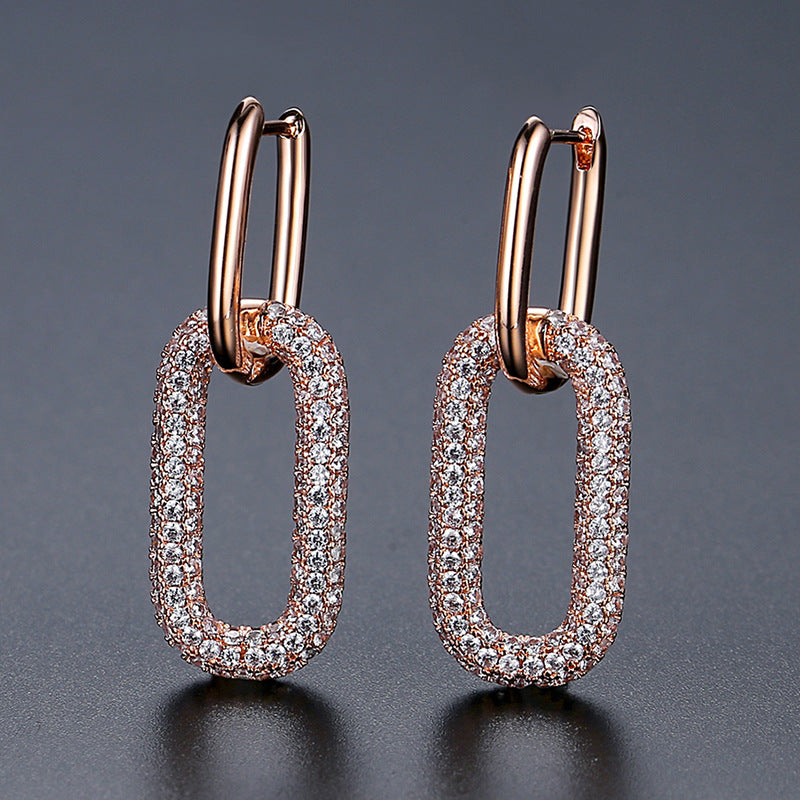 Elegant Rose Gold Long Geometric Earrings – Chic European & American Fashion