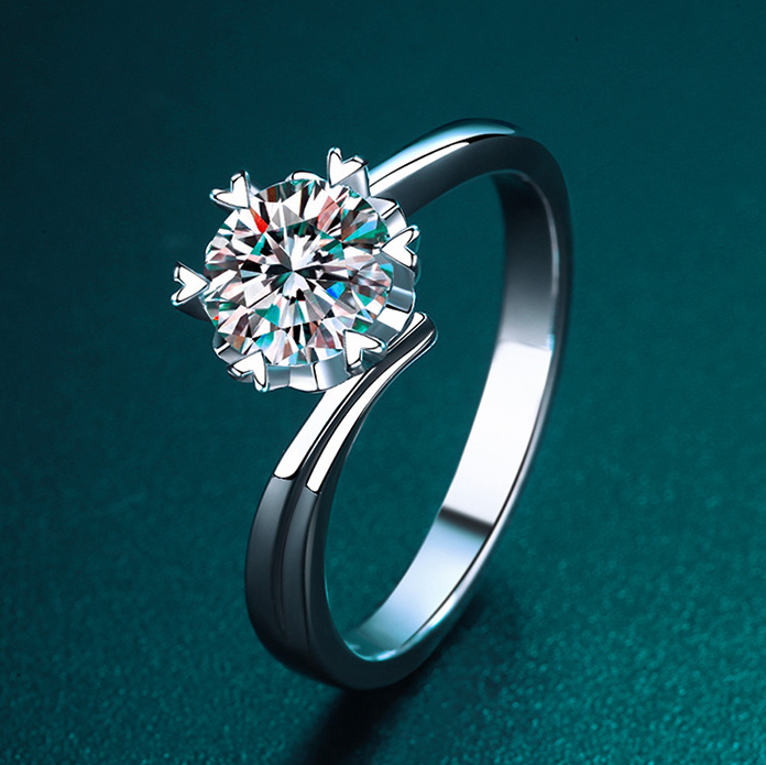 Simple s925 silver 1 carat moissanite diamond button arm snowflake ring female