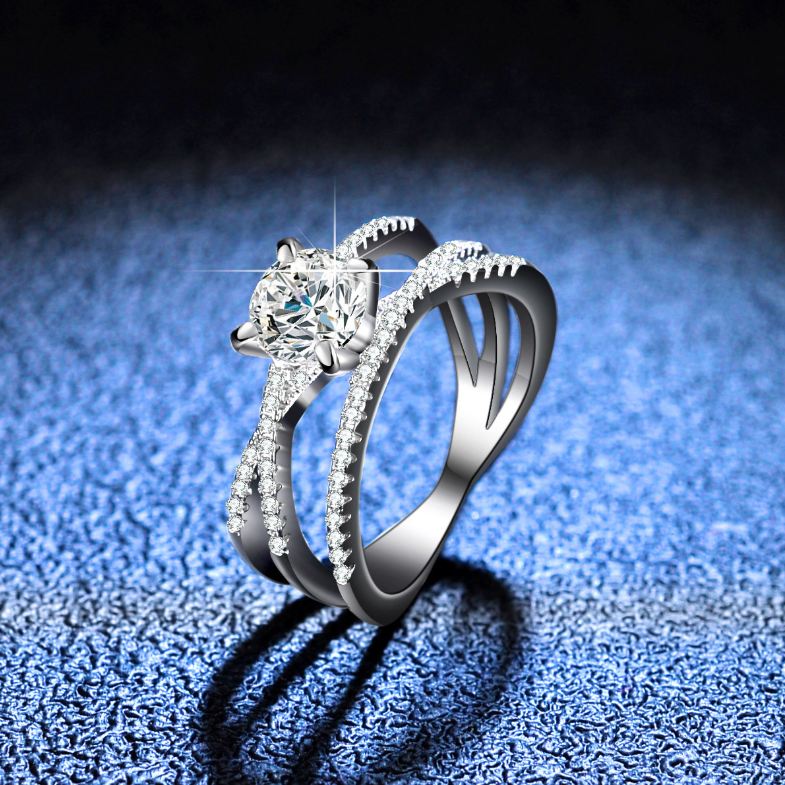 GRA Certified 1 Carat Moissanite Ring – Twisted 925 Sterling Silver Band for Women