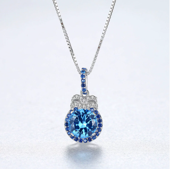 PAG&MAG Swiss Blue Pendant S925 Silver Necklace Women's Topaz Box Chain New European and American Fashion Cross-border
