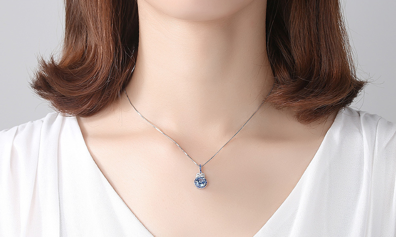 PAG&MAG Swiss Blue Pendant S925 Silver Necklace Women's Topaz Box Chain New European and American Fashion Cross-border