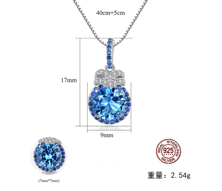 PAG&MAG Swiss Blue Pendant S925 Silver Necklace Women's Topaz Box Chain New European and American Fashion Cross-border