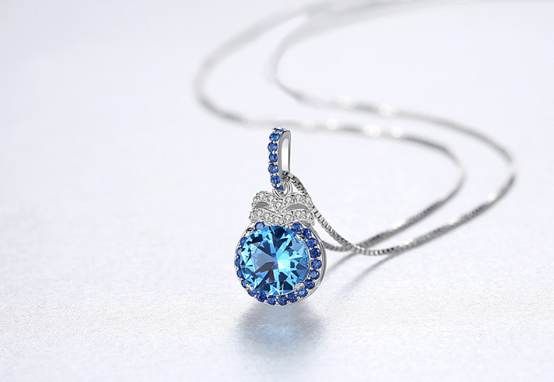 PAG&MAG Swiss Blue Pendant S925 Silver Necklace Women's Topaz Box Chain New European and American Fashion Cross-border
