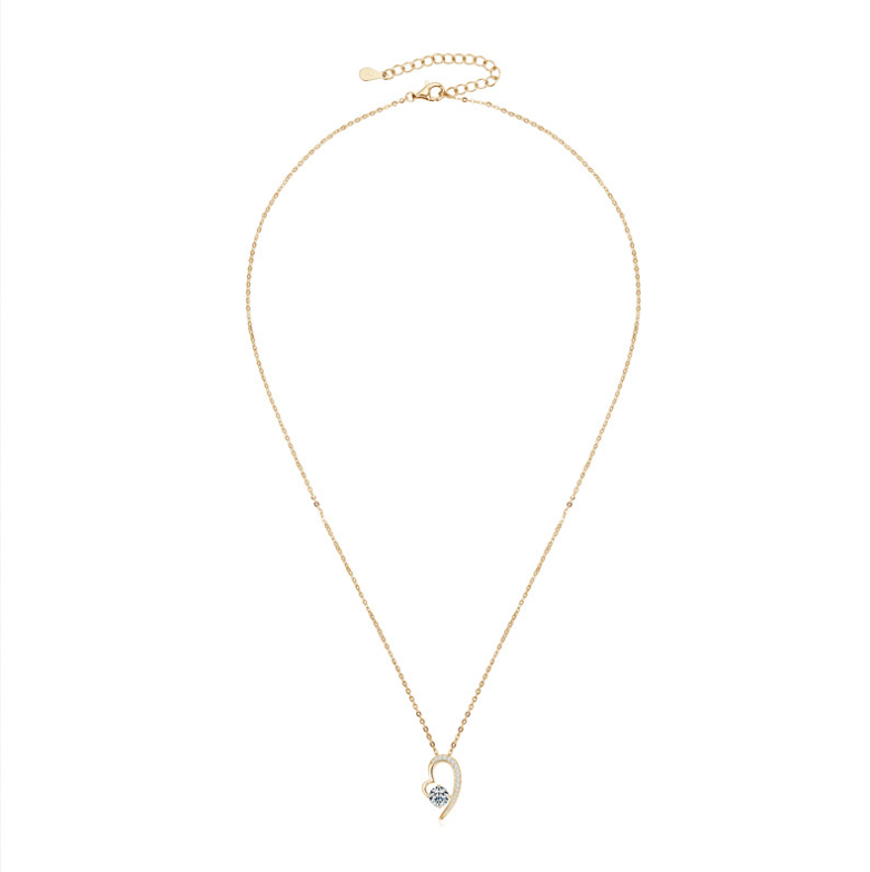 Timeless Gold-Plated Moissanite Heart Necklace – 925 Sterling Silver Pendant