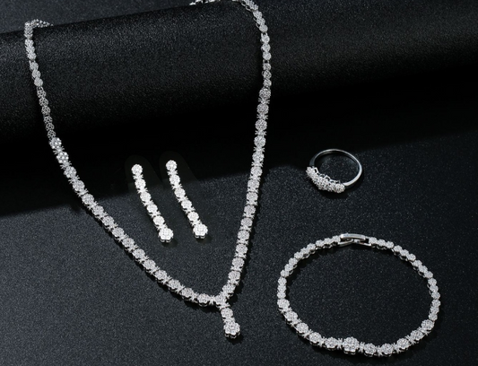 4-Piece Bridal Jewelry Set – CZ Crystal Necklace, Earrings, Bracelet & Ring, Wedding Accessories