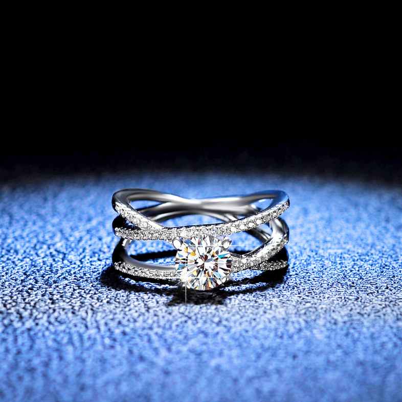 GRA Certified 1 Carat Moissanite Ring – Twisted 925 Sterling Silver Band for Women