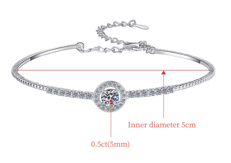 GRA Certified Moissanite Bracelet – Round Cut Stones, PT950 Plated 925 Sterling Silver
