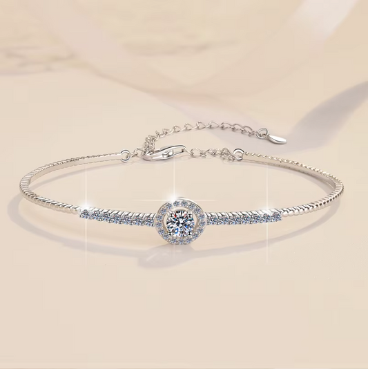 GRA Certified Moissanite Bracelet – Round Cut Stones, PT950 Plated 925 Sterling Silver
