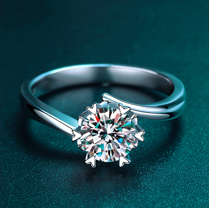 Simple s925 silver 1 carat moissanite diamond button arm snowflake ring female