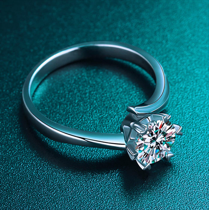 Simple s925 silver 1 carat moissanite diamond button arm snowflake ring female