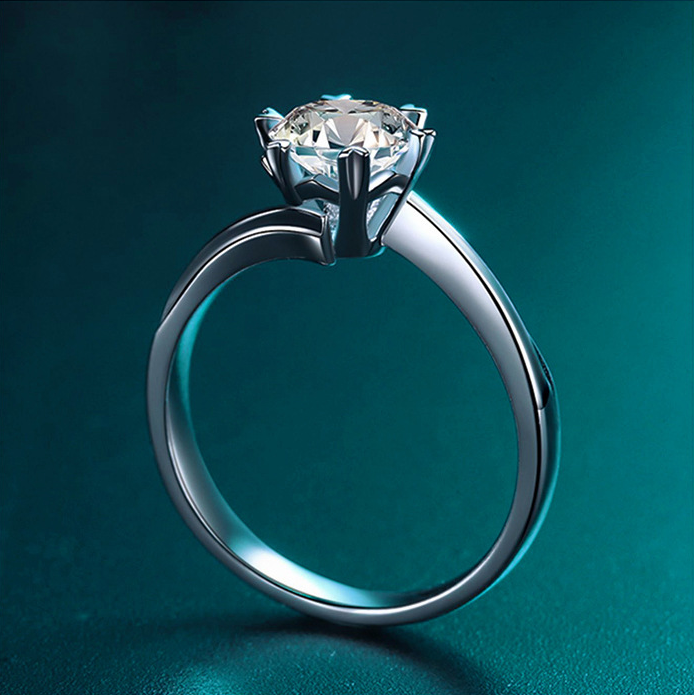 Simple s925 silver 1 carat moissanite diamond button arm snowflake ring female