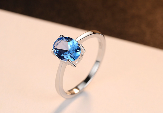 Oval Sky Blue Topaz Solitaire Ring – 925 Sterling Silver Engagement & Wedding Jewelry