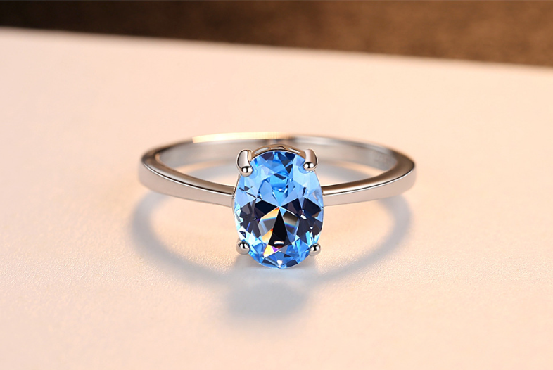 Oval Sky Blue Topaz Solitaire Ring – 925 Sterling Silver Engagement & Wedding Jewelry