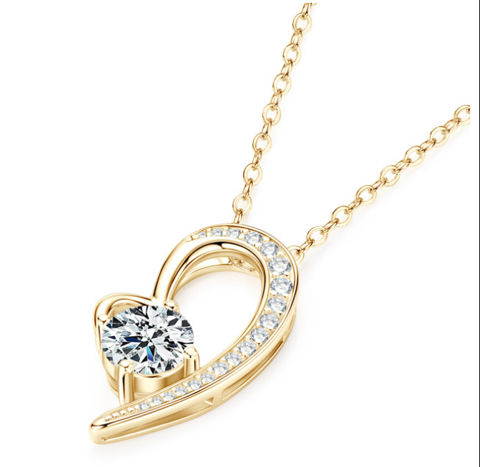 Timeless Gold-Plated Moissanite Heart Necklace – 925 Sterling Silver Pendant