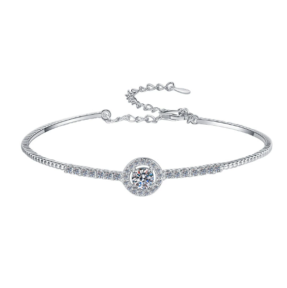 GRA Certified Moissanite Bracelet – Round Cut Stones, PT950 Plated 925 Sterling Silver