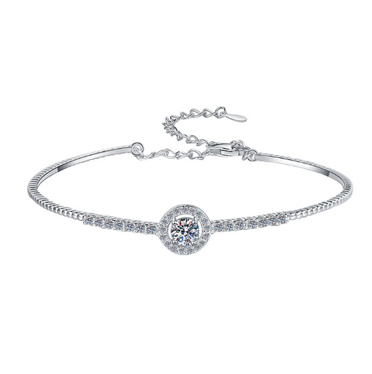 GRA Certified Moissanite Bracelet – Round Cut Stones, PT950 Plated 925 Sterling Silver