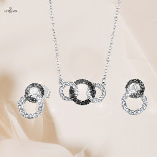Elegant Circle Necklace & Earrings Set – 925 Silver with Zirconia