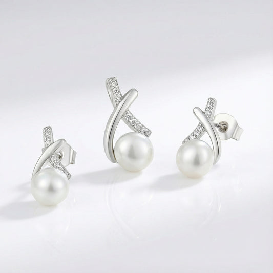 Luxury 925 Sterling Silver Pearl Jewelry Set – Earrings & Necklace