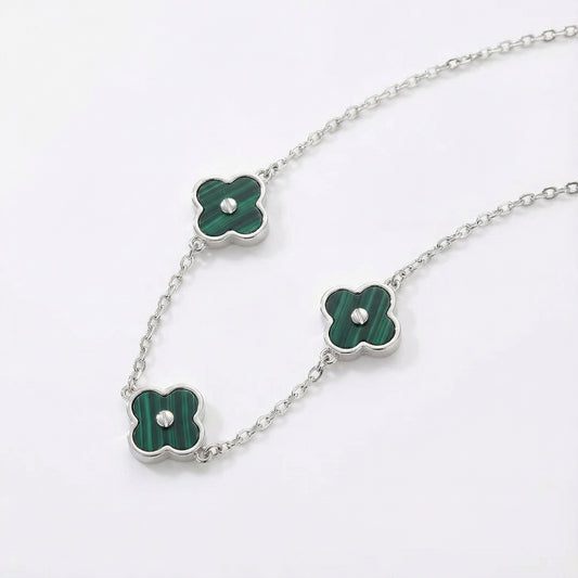 Certified Hypoallergenic Sterling Silver Malachite Flower Pendant Necklace