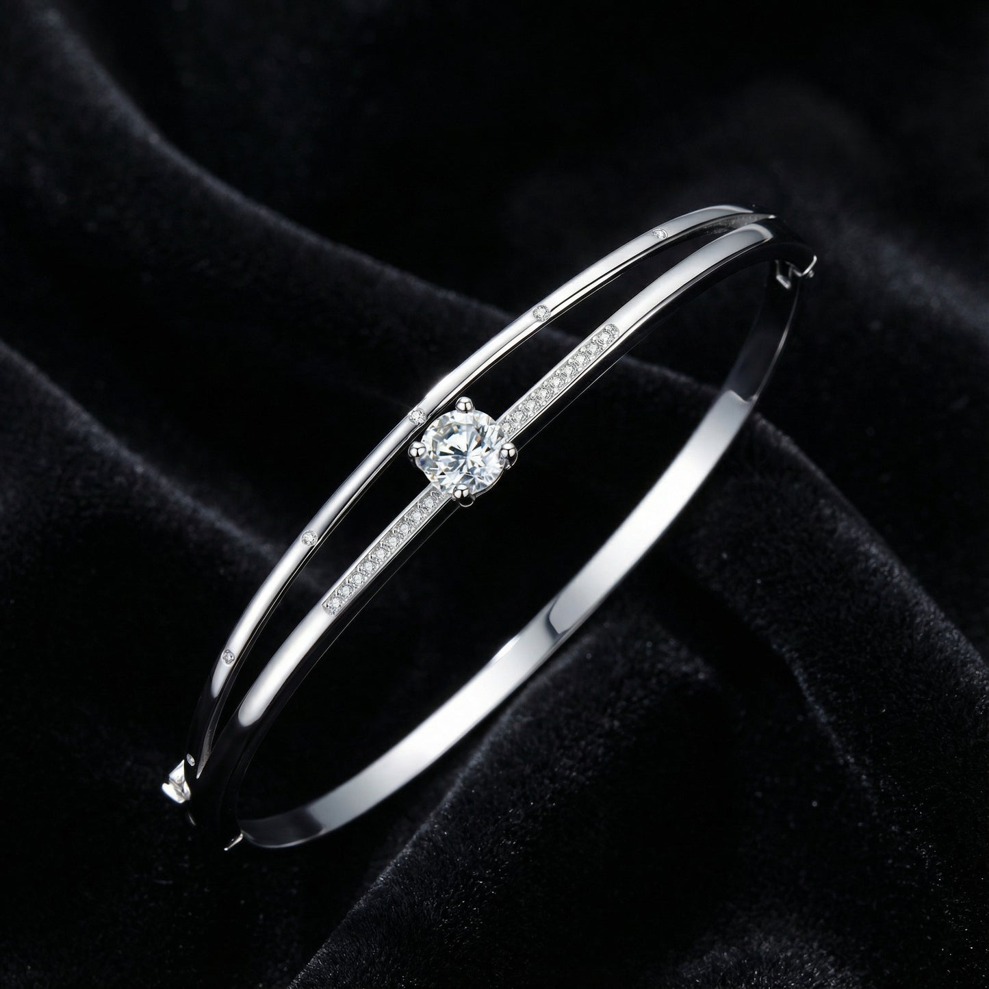 Real S925 Sterling Silver Double-Layer Diamond Bracelet for Women