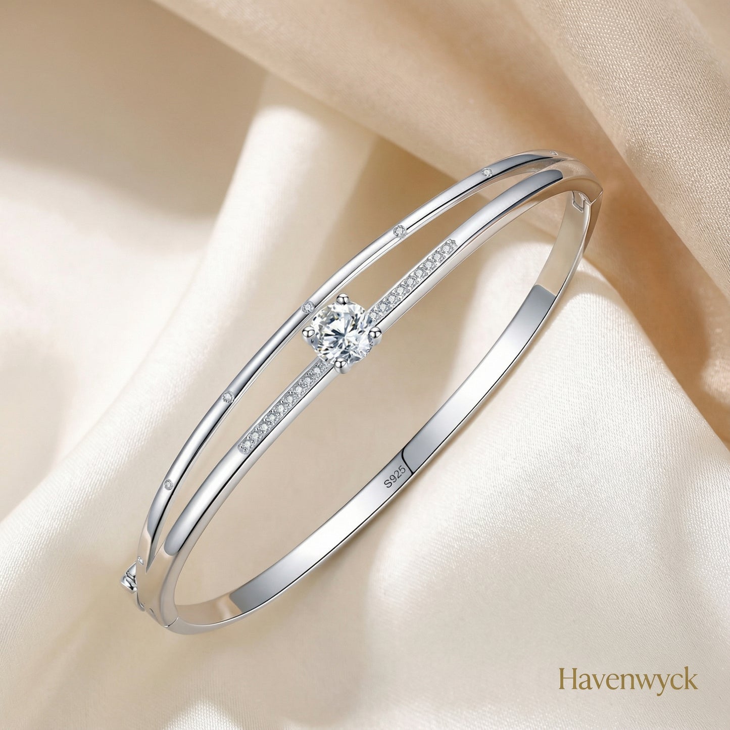 Real S925 Sterling Silver Double-Layer Diamond Bracelet for Women