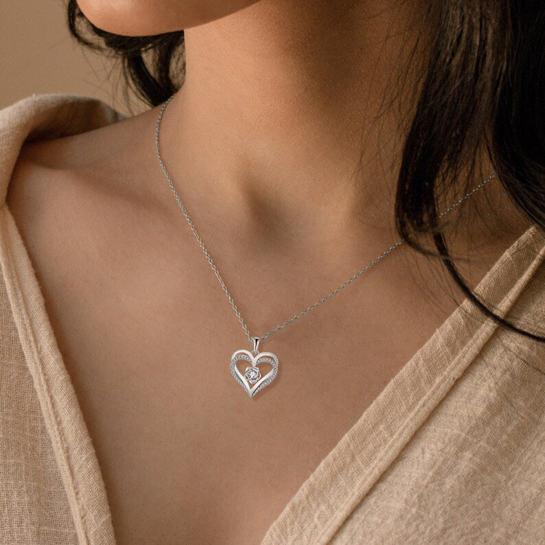 Dainty Heart Necklace for Women – 925 Silver & Zircon Pendant